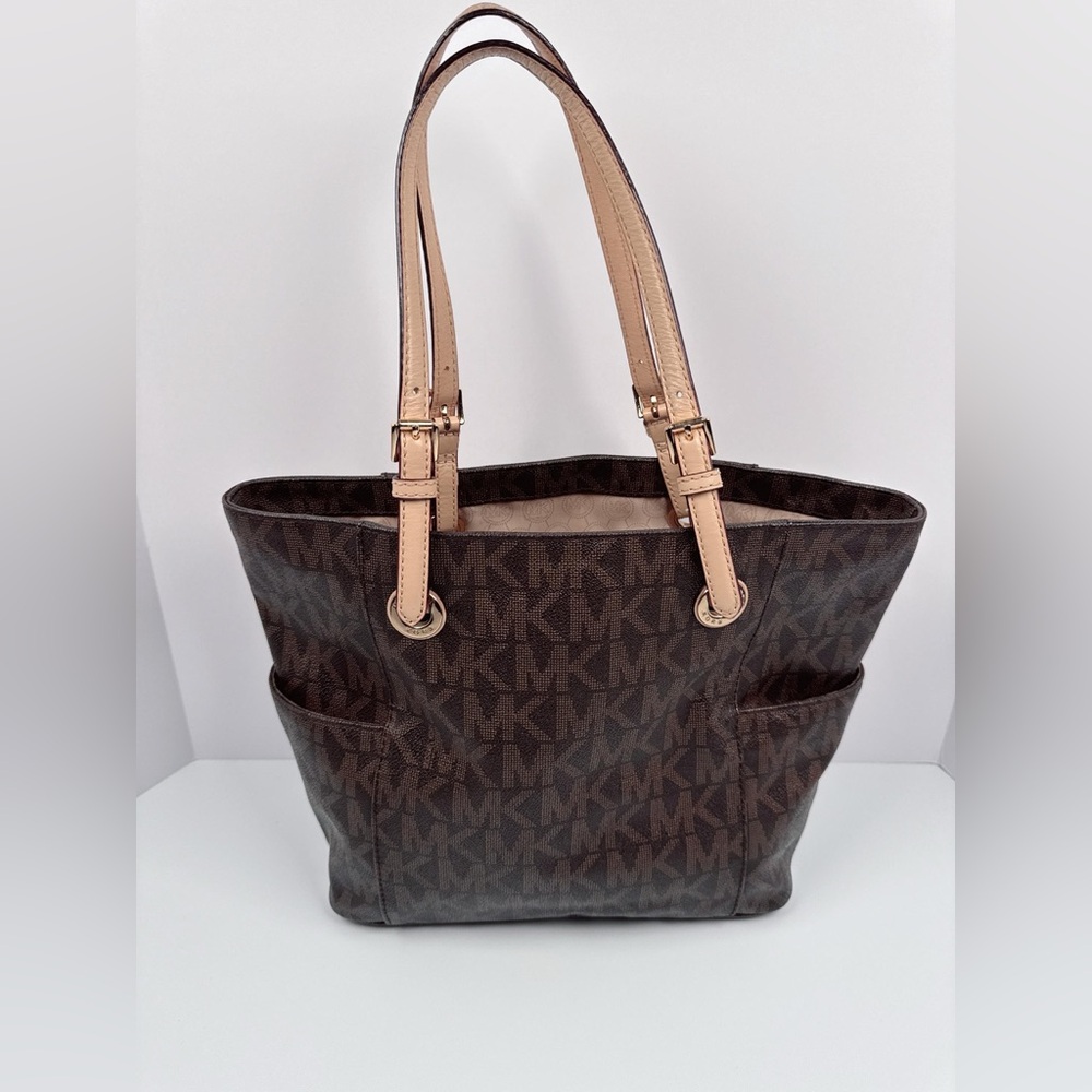 Michael Kors Charlotte Top Zip Tote  Signature Shoulder Bag /Brown - Picture 4 of 10